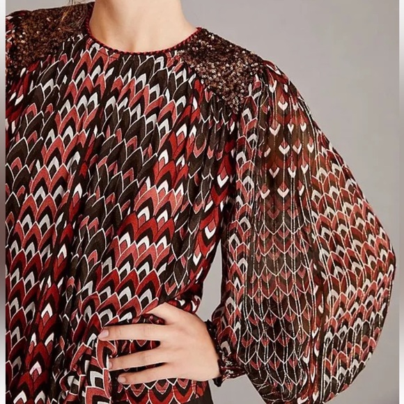 Anthropologie Tops - Anthropologie BL^NK London Black Red Sequin Shoulder Metallic Flowy Blouse S NWT